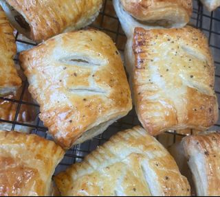 Sausage rolls on a
cooling rack